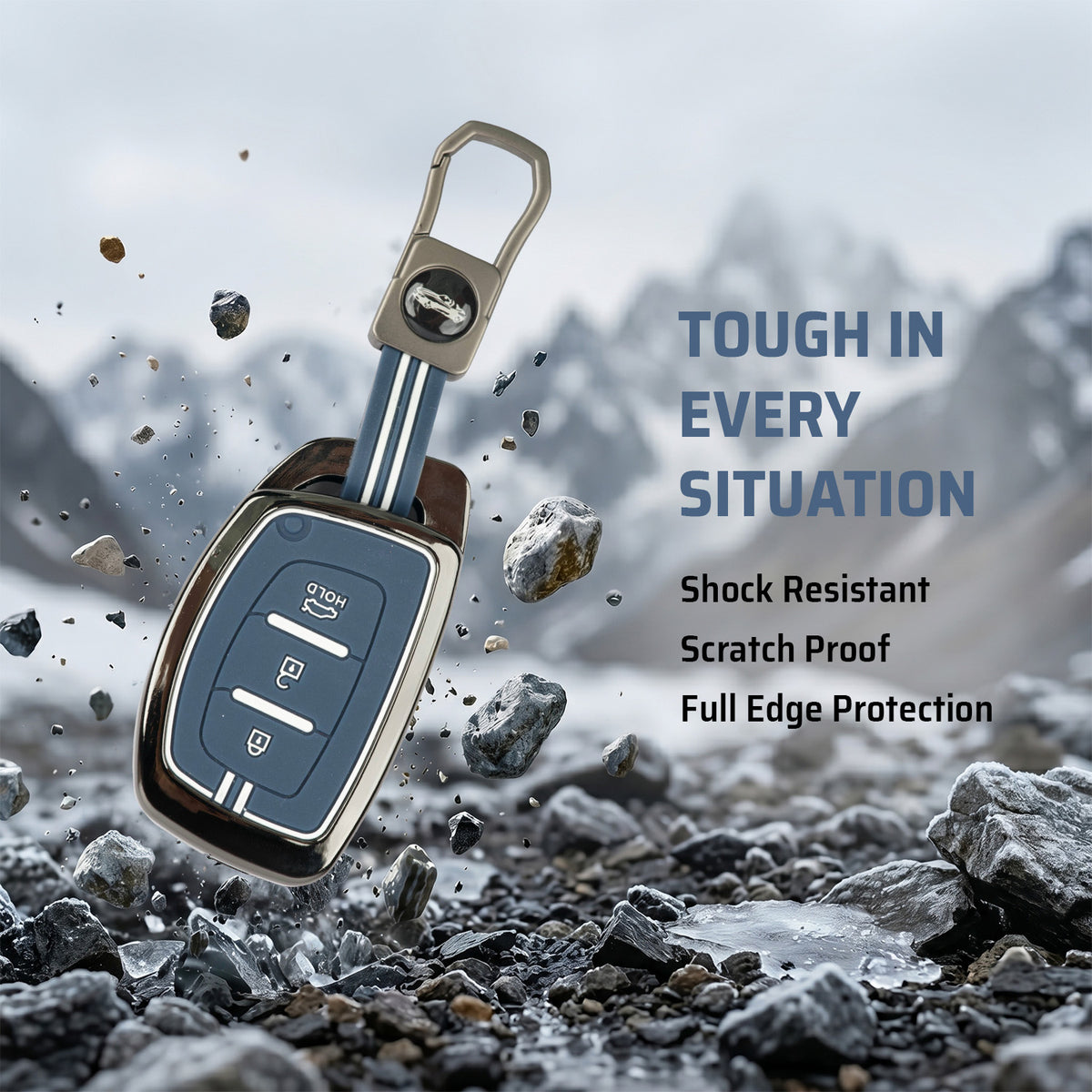 Metal Key Cover Compatible For Hyundai: i20, Creta, Venue, Tucson, Alcazar, Verna, Xcent, Aura, Elantra, Nios, I-10 Grand,Exter (3 Button Smart Key)