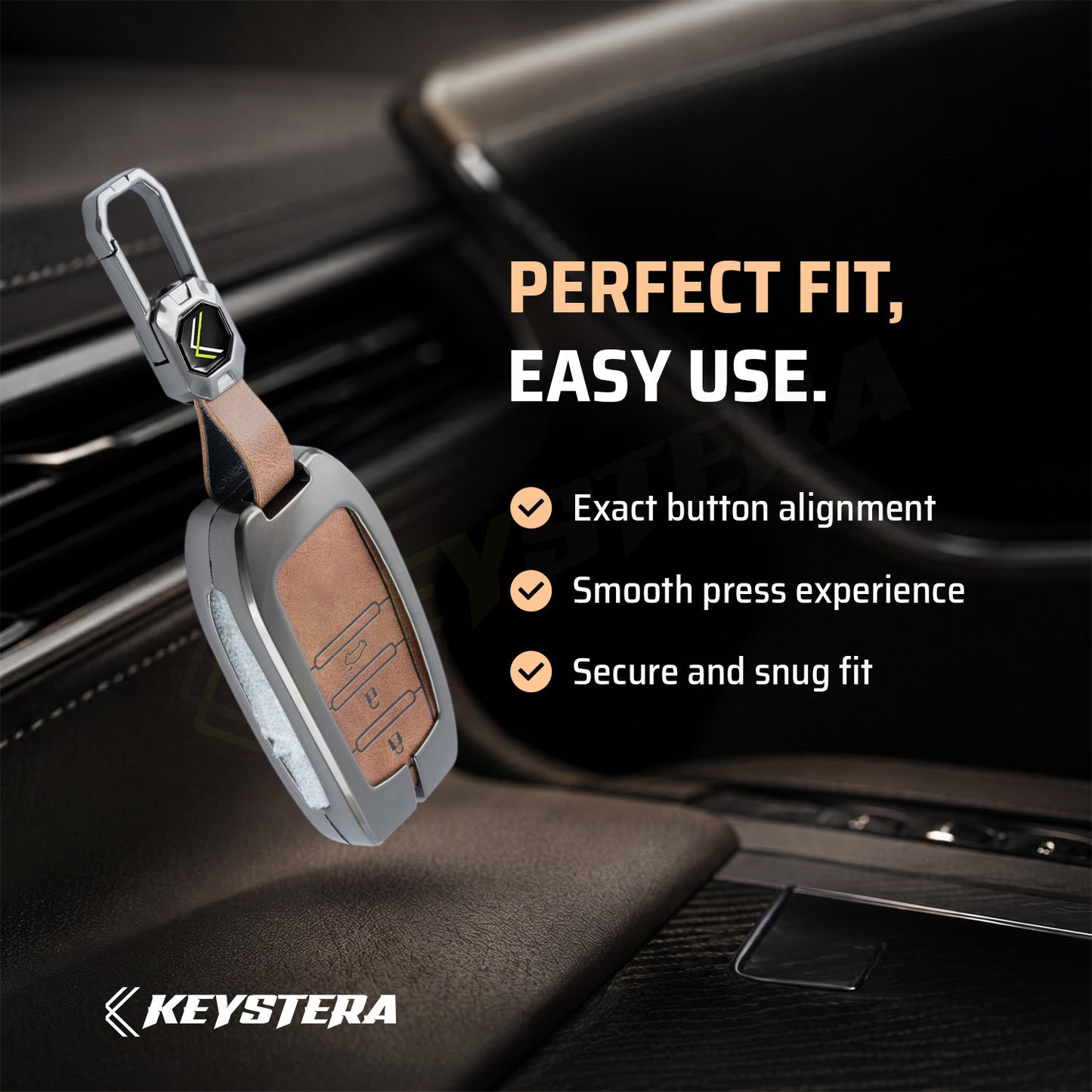 Metal Leather Brown Car Key Cover Compatible For Toyota: Innova Crysta, HyCross, Hilux, Fortuner, Legender, Land Cruiser, Camry (3 button smart key)
