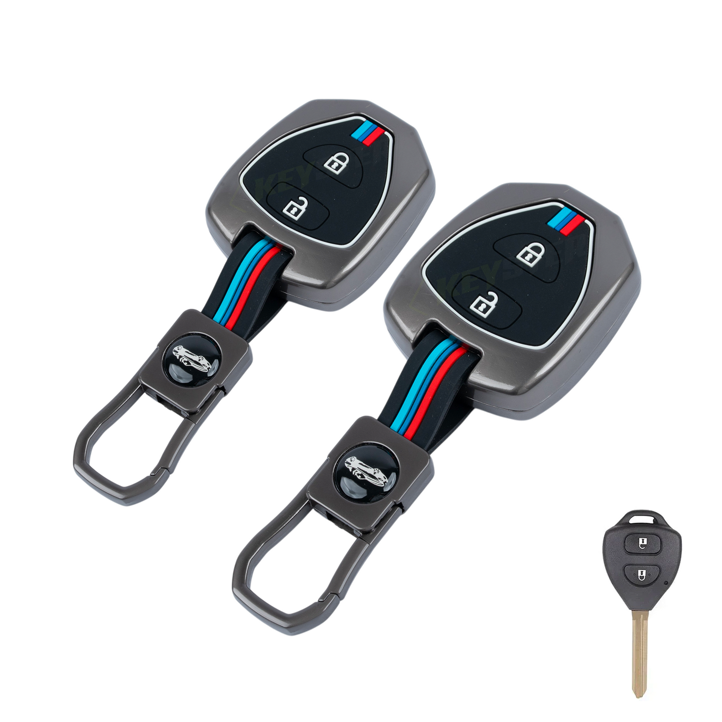 Metal Silicone Key Cover Compatible for Toyota : Innova, Fortuner 2 button remote key