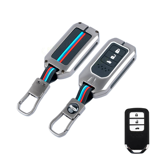 Metal Silicone Key Cover Compatible For Honda: City, Civic, Jazz, Brio, Amaze, Cr-v, Wr-v, Br-v, Mobilio 3 Button Smart Key