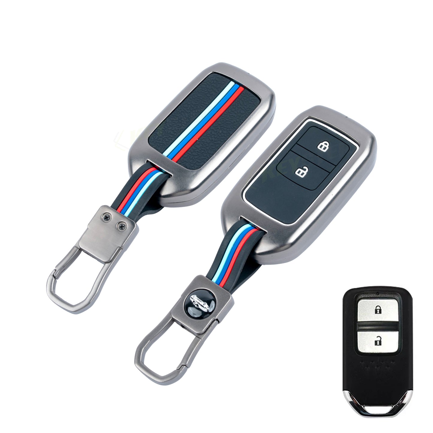 Metal Silicone Key Cover Compatible for Honda: Elevate, City, Jazz, Amaze, Accord, BR-V, CR-V, WR-V, Civic (2 button smart key)