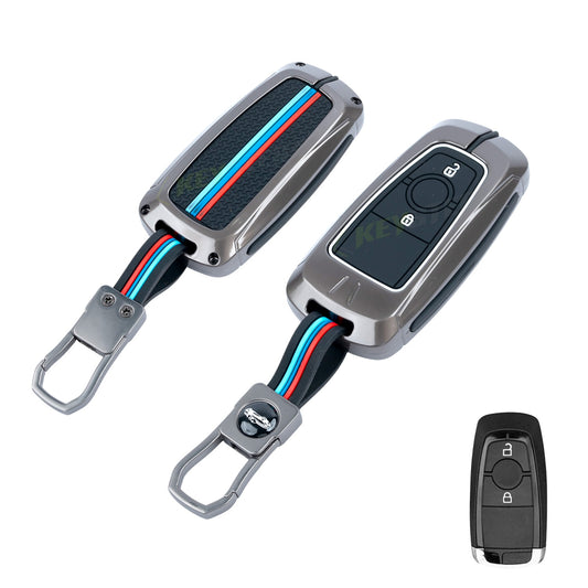 Metal Silicone Key Cover Compatible for Ford Ecosport | Endeavour | Freestyle | Aspire | Figo (2 button Smart Key)