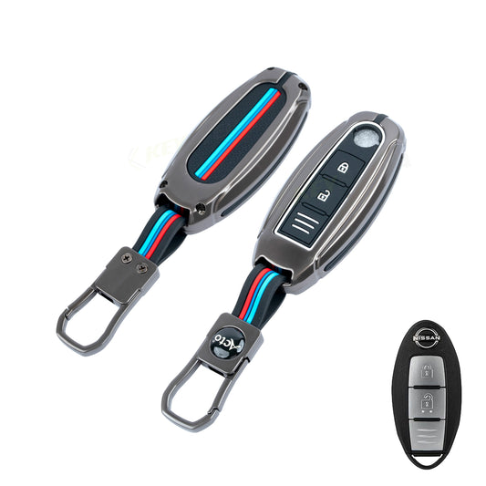Metal Silicone Key Cover Compatible for Nissan Sunny | Terrano | Magnite (2 button smart key)