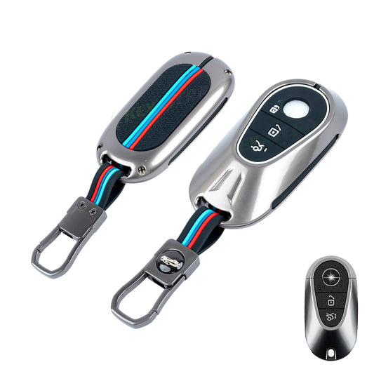 Metal Silicone Car Key Cover Compatible For New Mercedes Benz Maybach | S Class | E Class (3 Button Smart Key)