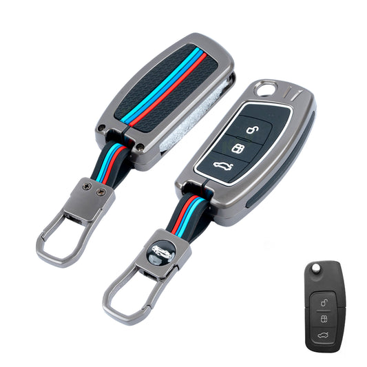 Metal Silicone Key Cover Compatible for Ford EcoSport | Aspire | Freestyle Flip Key only (3 Button Flip Key)