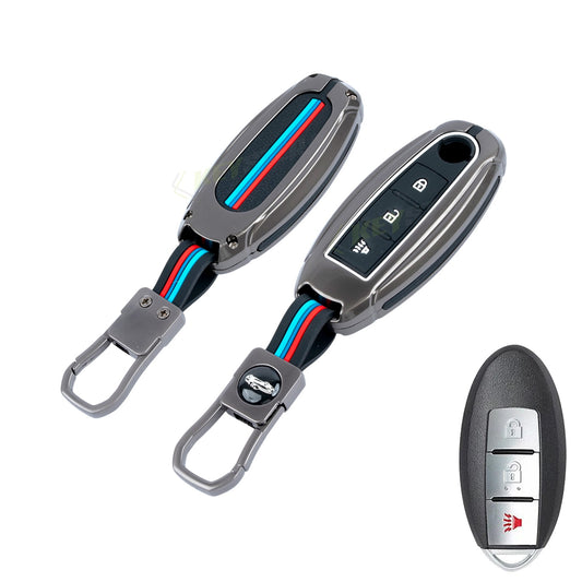 Metal Silicone Key Cover Compatible for Nissan Magnite, Micra, Sunny, Teana 3 button smart key
