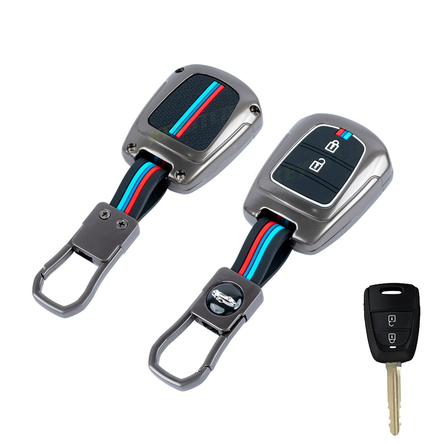 Metal Silicone Key Cover Compatible for Hyundai Grand i10 | Santro (2 Button Key)