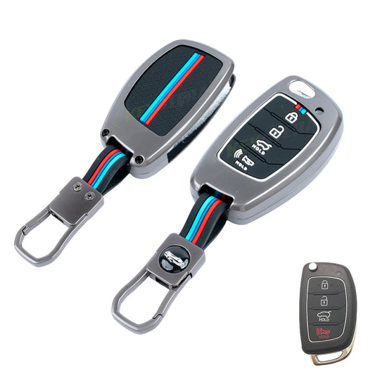 Metal Silicone Key Cover Compatible For Hyundai: Santa Fe (4 Button Flip Key)