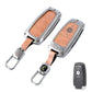 Metal Leather Car Key Cover Compatible For Ford : Figo, Aspire, Ecosport, Endeavour | 3 button Smart Key