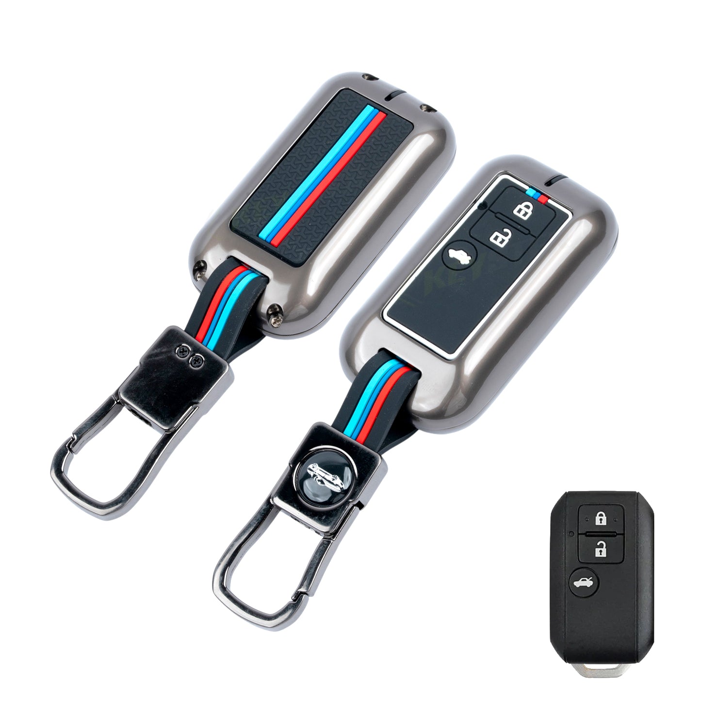 Metal Silicone Car Key Cover Compatible For Suzuki : Baleno, Swift, Ertiga, XL6, DZire, Fronx, Scross, Celerio, Ciaz, Brezza, Grand Vitara, Jimny, Ignis