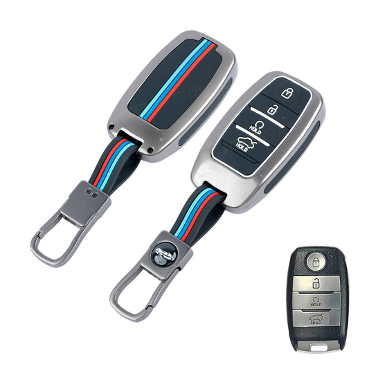 Metal Silicone Key Cover Compatible for kia : Seltos, Sonet, Carens, Seltos x line, Carnival (4 button smart key)