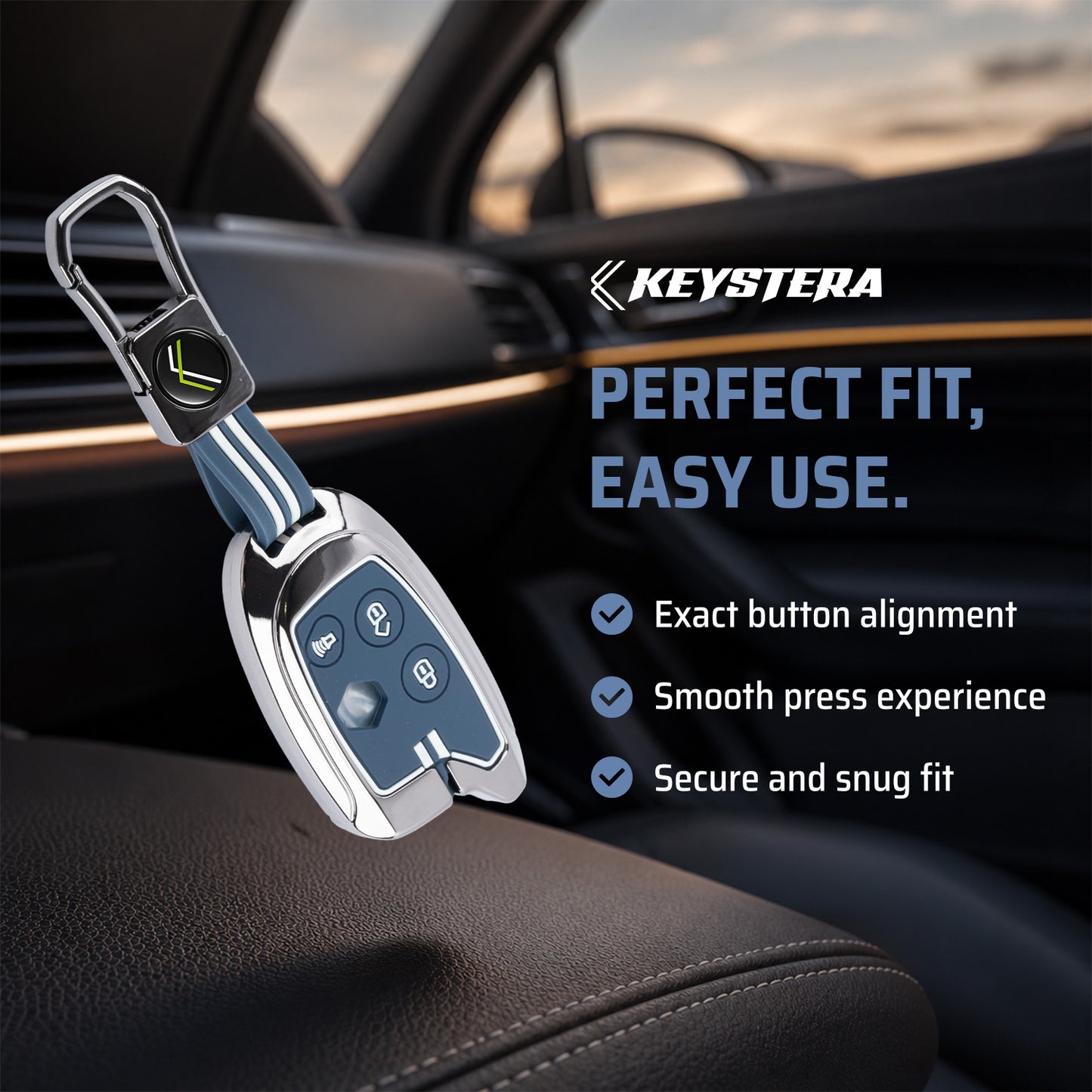 Metal Sapphire Key Cover With Key Chain Compatible with Suzuki Nippon 3-Button Smart Key