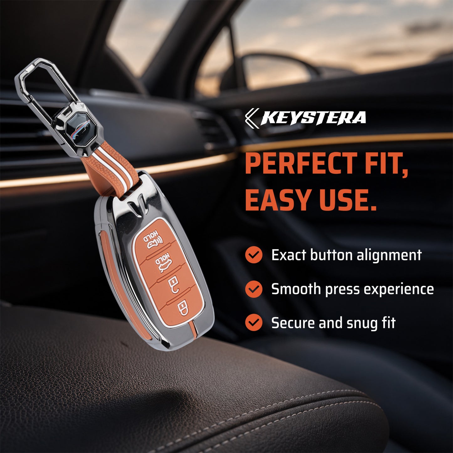 Metal Key Cover Compatible For Hyundai: i20, Creta, Venue, Tucson, Alcazar, Grand i10, Verna, Xcent, Aura, Elantra (4 button Smart Key)