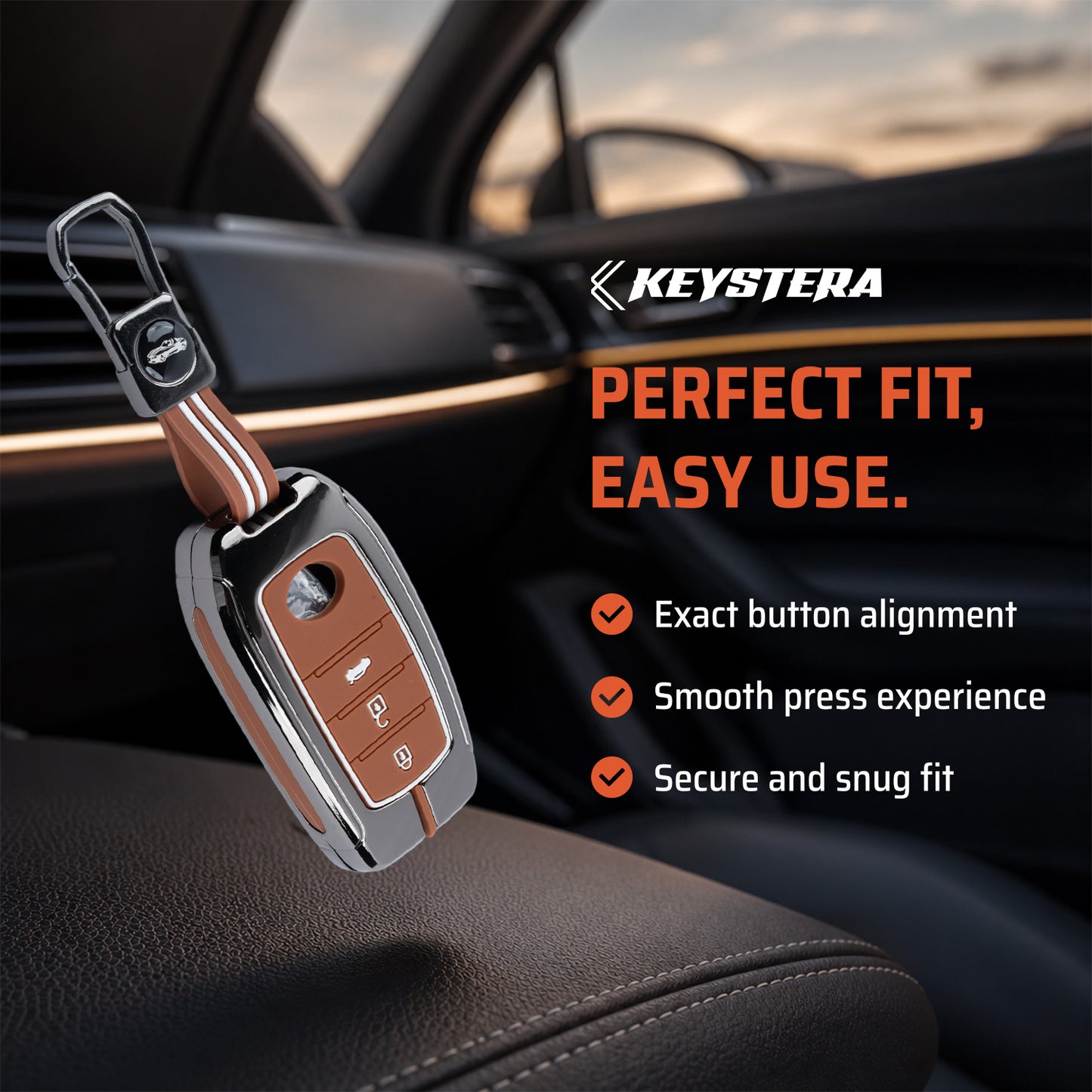 Metal Key Cover Compatible For Toyota: Innova Crysta, HyCross, Hilux, Fortuner, Legender, Land Cruiser, Camry (3 button smart key)