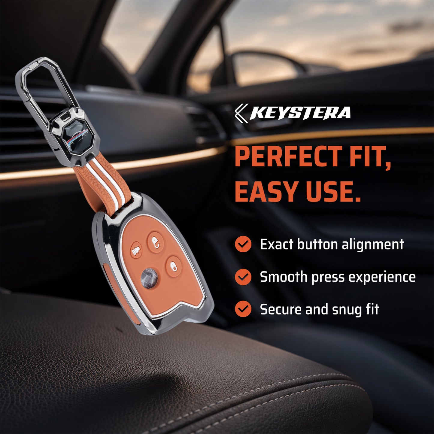Metal Sapphire Key Cover With Key Chain Compatible with Suzuki Nippon 3-Button Smart Key