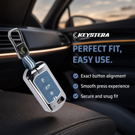 Metal Key Cover Compatible For Mahindra: Thar, Bolero, Scorpio, Scorpio-N, XUV700, XUV400, XUV3x0, XUV300, TUV300, Marazzo (3 button flip key)