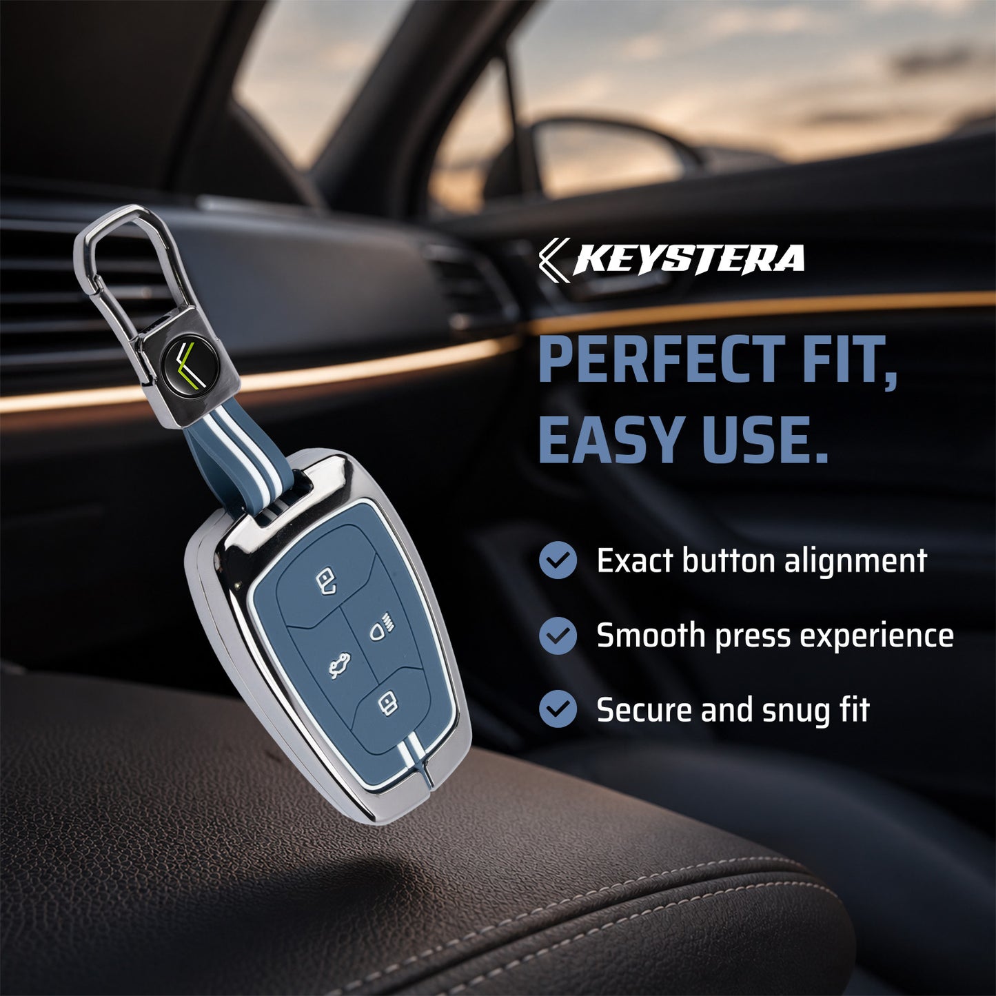 Metal Key Cover Compatible For Tata: Nexon, Harrier,Tiago, Tigor BS6, Tigor EV, Safari 2021, Altroz, Safari Gold, Gravitas, Punch (4 button smart key)