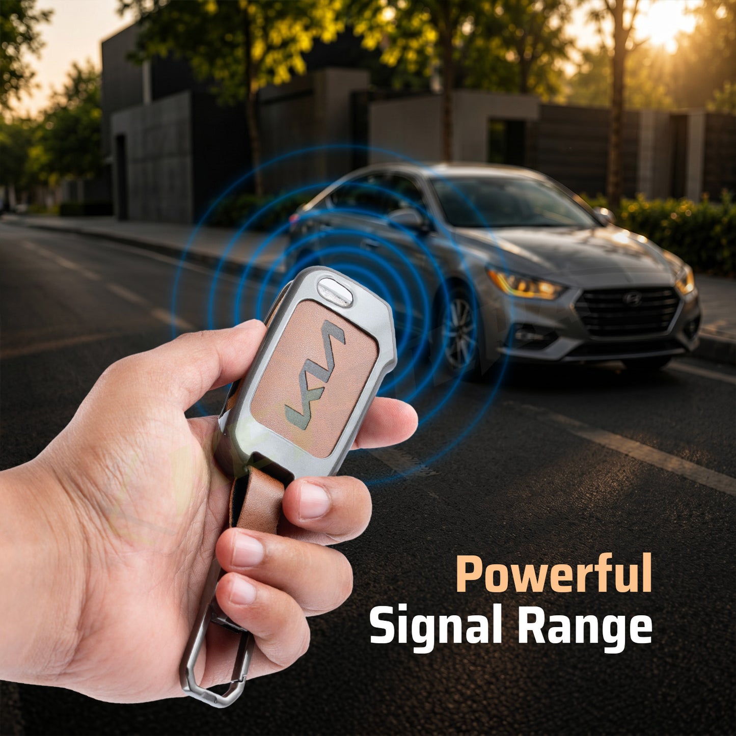 Metal Leather Brown Car Key Cover Compatible For kia : Seltos, Sonet, Carens, Carens Clavis  (3 Button Flip Key)