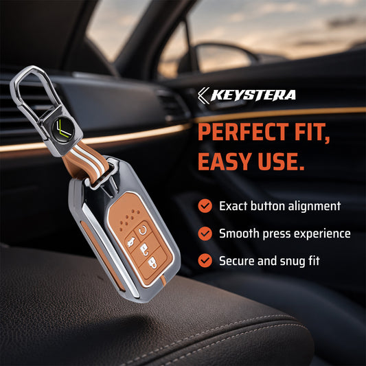Metal Sapphire Key Cover With Key Chain Compatible with Honda : City, Civic, Jazz, Brio, Amaze, Cr-v, Wr-v, Br-v, Mobilio (4B Smart Key)