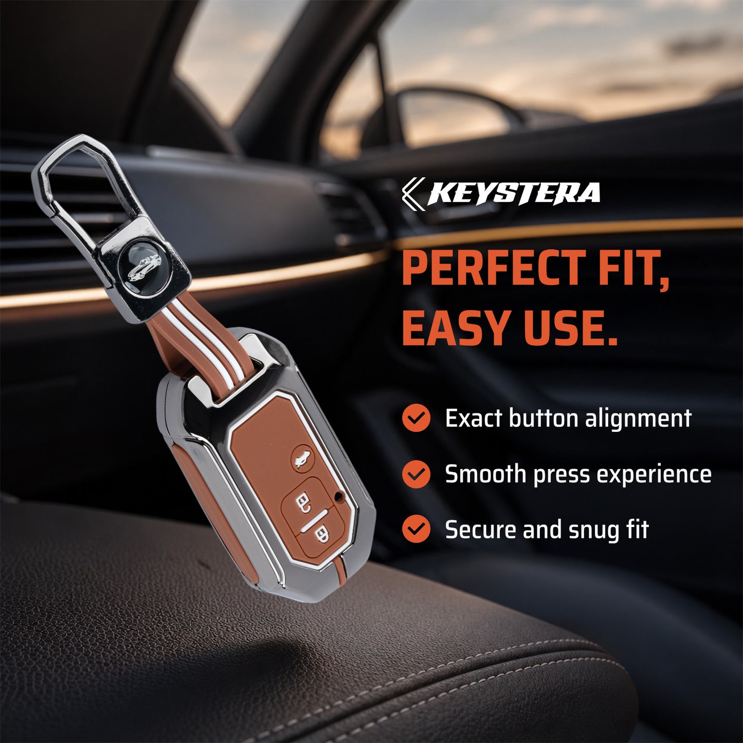 Metal Key Cover Compatible For Suzuki : Baleno, Swift, Ertiga, XL6, DZire, Fronx, Scross, Celerio, Ciaz, Brezza, Grand Vitara, Jimny, Ignis (3 Button Smart key)