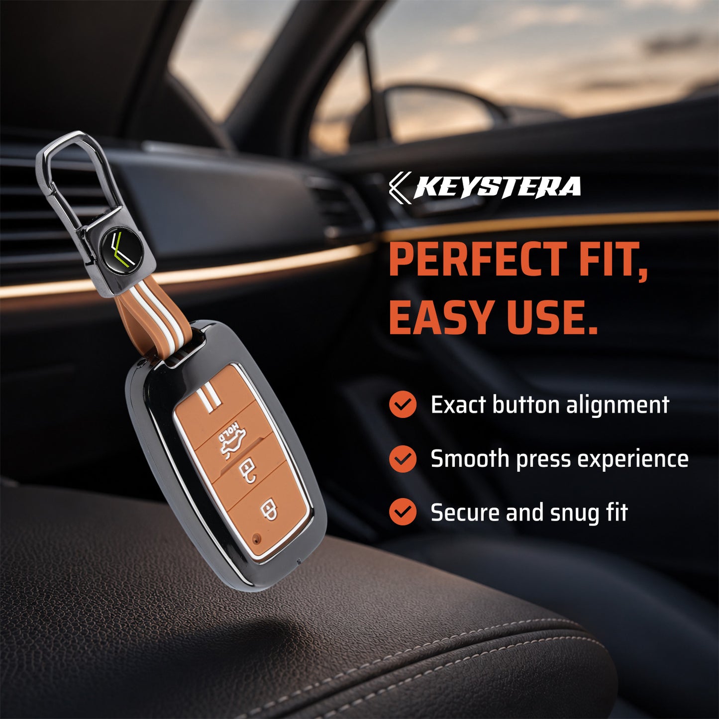 Metal Sapphire Key Cover With Key Chain Compatible with Kia Seltos, Kia Sonet,Kia Carens,Kia Carnival (3 Button Smart Key)