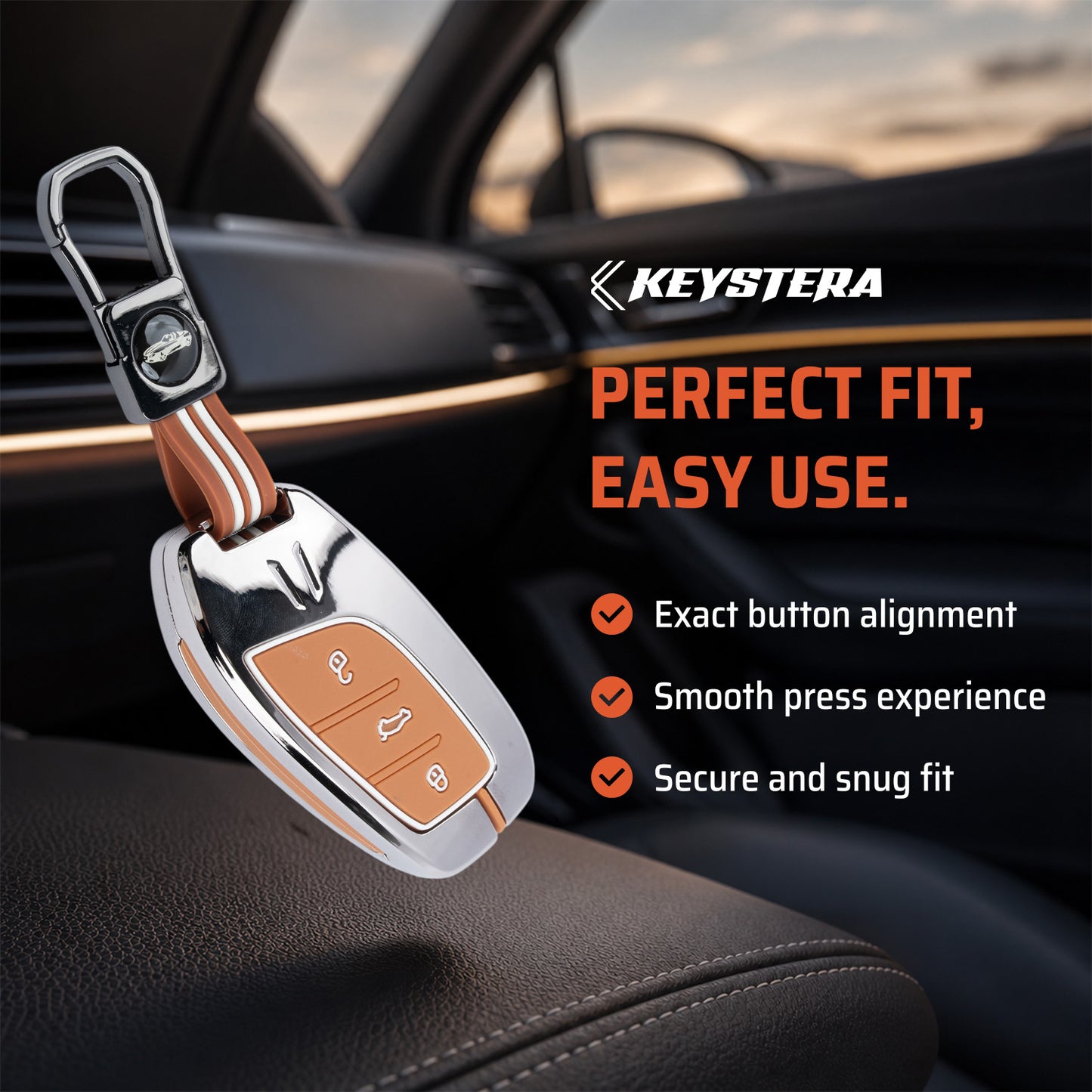 Metal Sapphire Key Cover With Key Chain Compatible with MG Astor, MG ZS EV (3 Button smart key)