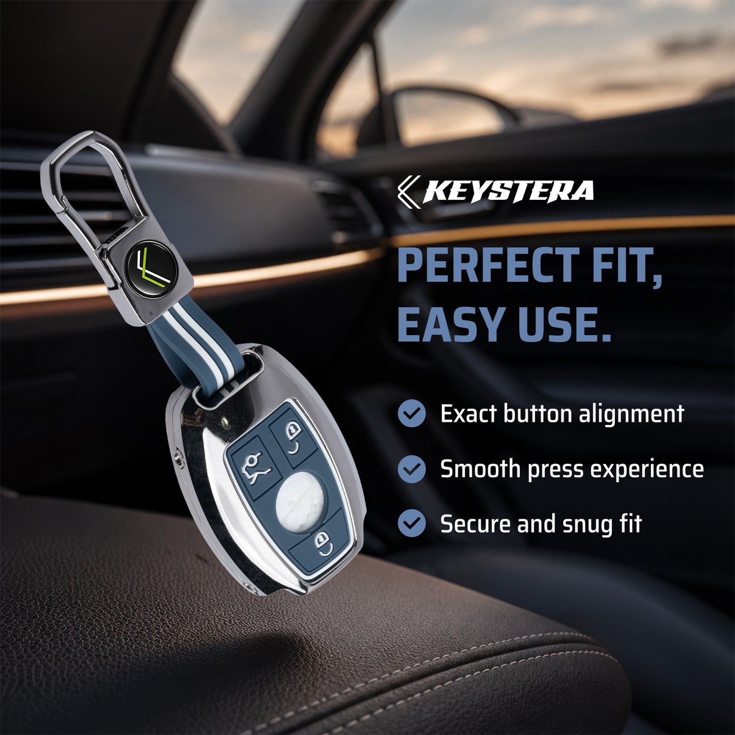 Metal Silicone Car Key Cover Compatible For Mercedes Benz : GL Series | S - Class | C - Class | M - Class | 3 Button Smart Key