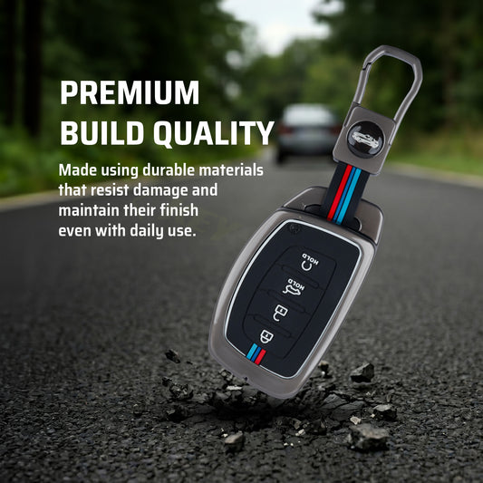 Metal Silicone Key Cover Compatible For Hyundai New Creta SX | New Venue SX Smart Key (4 Button Smart Key)