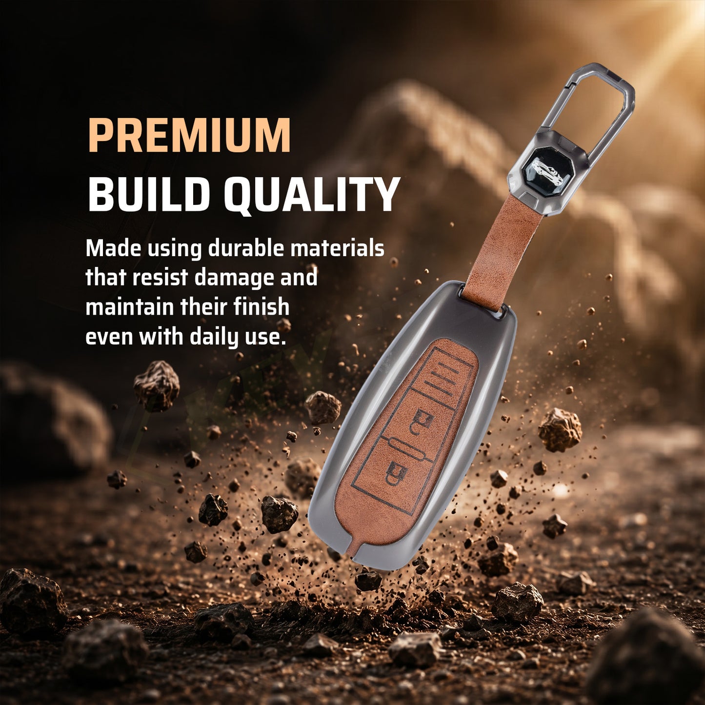Metal Leather Brown Car Key Cover Compatible For  Suzuki: Baleno, Ciaz, Ignis, S-Cross, Grand Vitara, Brezza & Toyota Urban Cruiser (3 Button smart key)