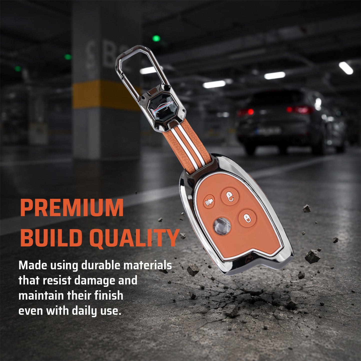 Metal Sapphire Key Cover With Key Chain Compatible with Suzuki Nippon 3-Button Smart Key