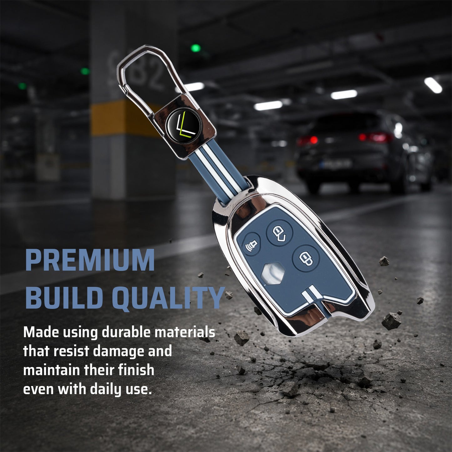 Metal Sapphire Key Cover With Key Chain Compatible with Suzuki Nippon 3-Button Smart Key