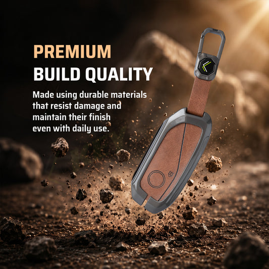 Keystera Metal Leather Brown Car Key Cover Compatible For BMW 7 Series 740i 760i X1 X7 XM IX I7 X3 IX1 X5 Smart Key 4 Button