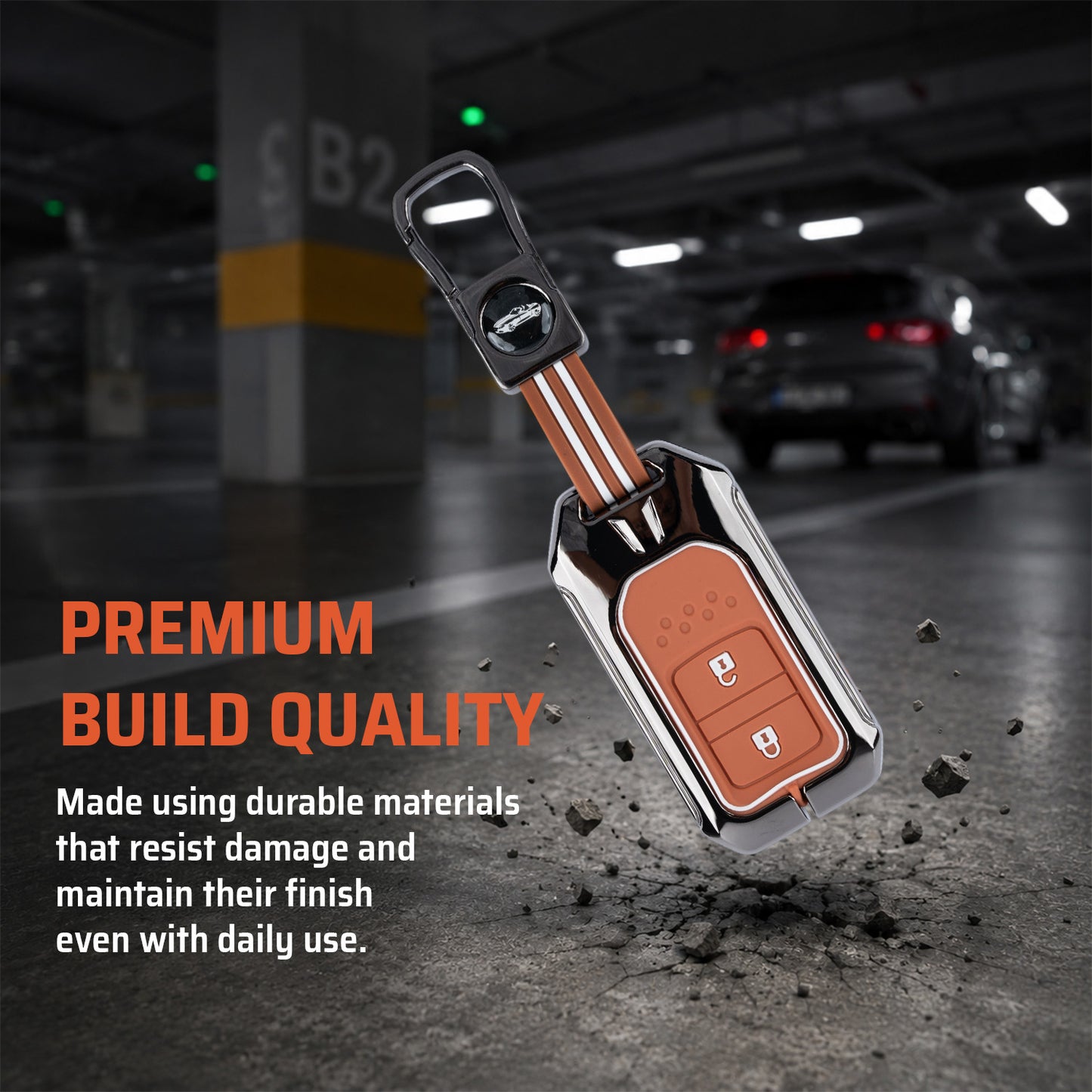 Metal Sapphire Key Cover With Key Chain Compatible with Honda: Elevate, City, Jazz, Amaze, Accord, BR-V, CR-V, WR-V, Civic (2 button smart key)