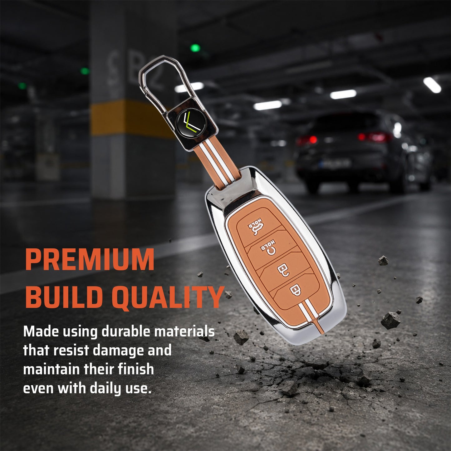 Metal Sapphire Key Cover With Key Chain Compatible with Hyundai: i20, Verna 2023 onwards (4 button smart key)