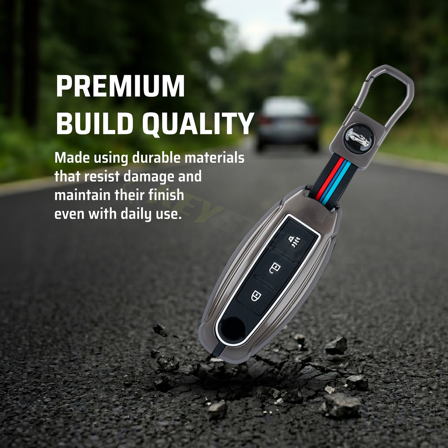 Metal Silicone Key Cover Compatible for Nissan Magnite, Micra, Sunny, Teana 3 button smart key