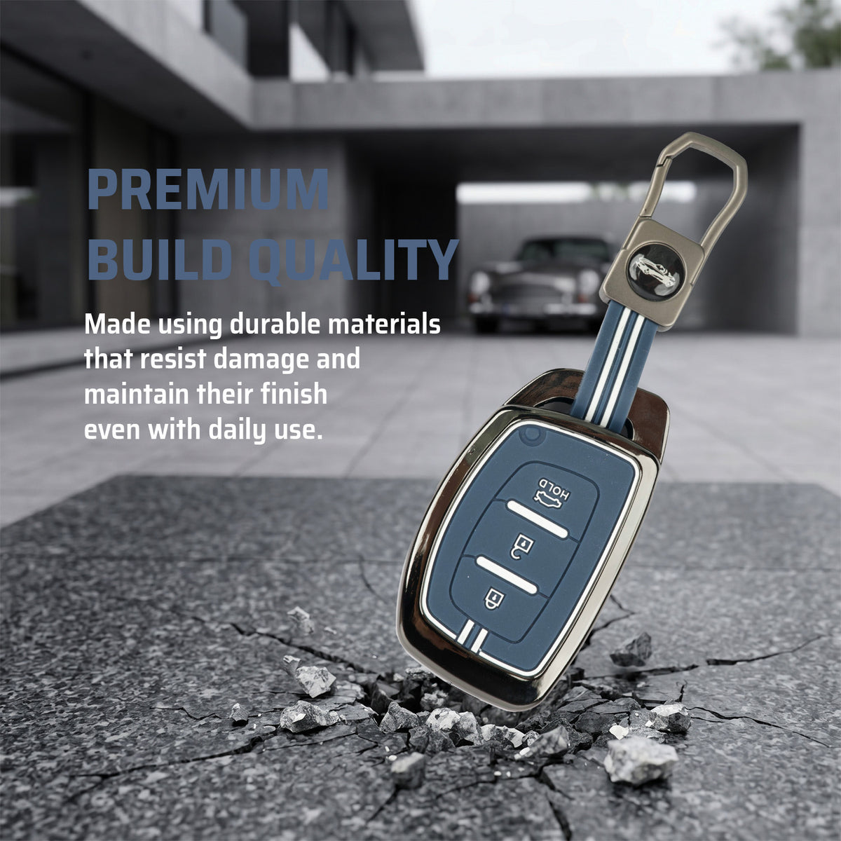 Metal Key Cover Compatible For Hyundai: i20, Creta, Venue, Tucson, Alcazar, Verna, Xcent, Aura, Elantra, Nios, I-10 Grand,Exter (3 Button Smart Key)
