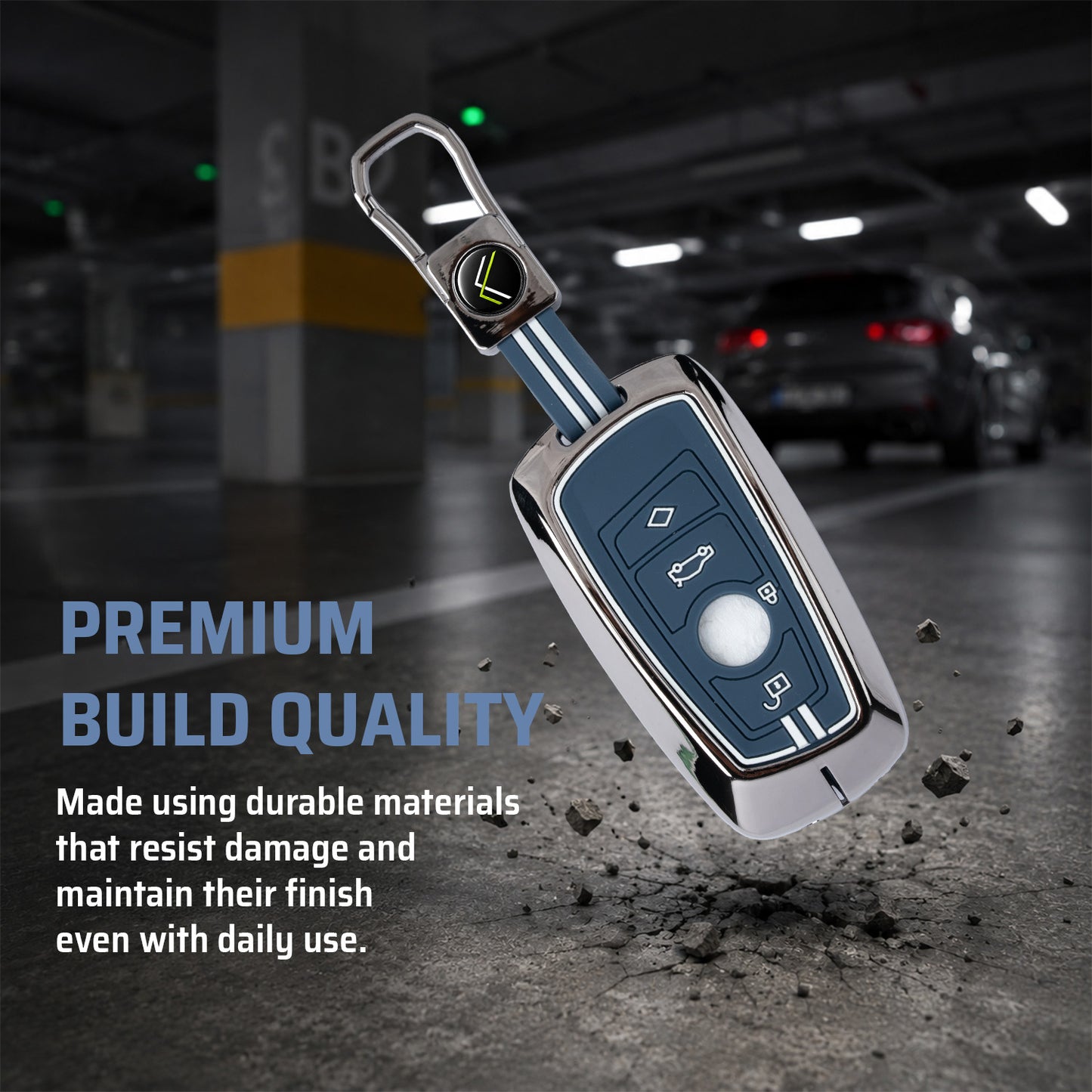 Metal Key Cover With Key Chain Compatible with BMW X-Series | M-Series | 3-Series | 5-Series | 7-Series 4 Button Smart Key