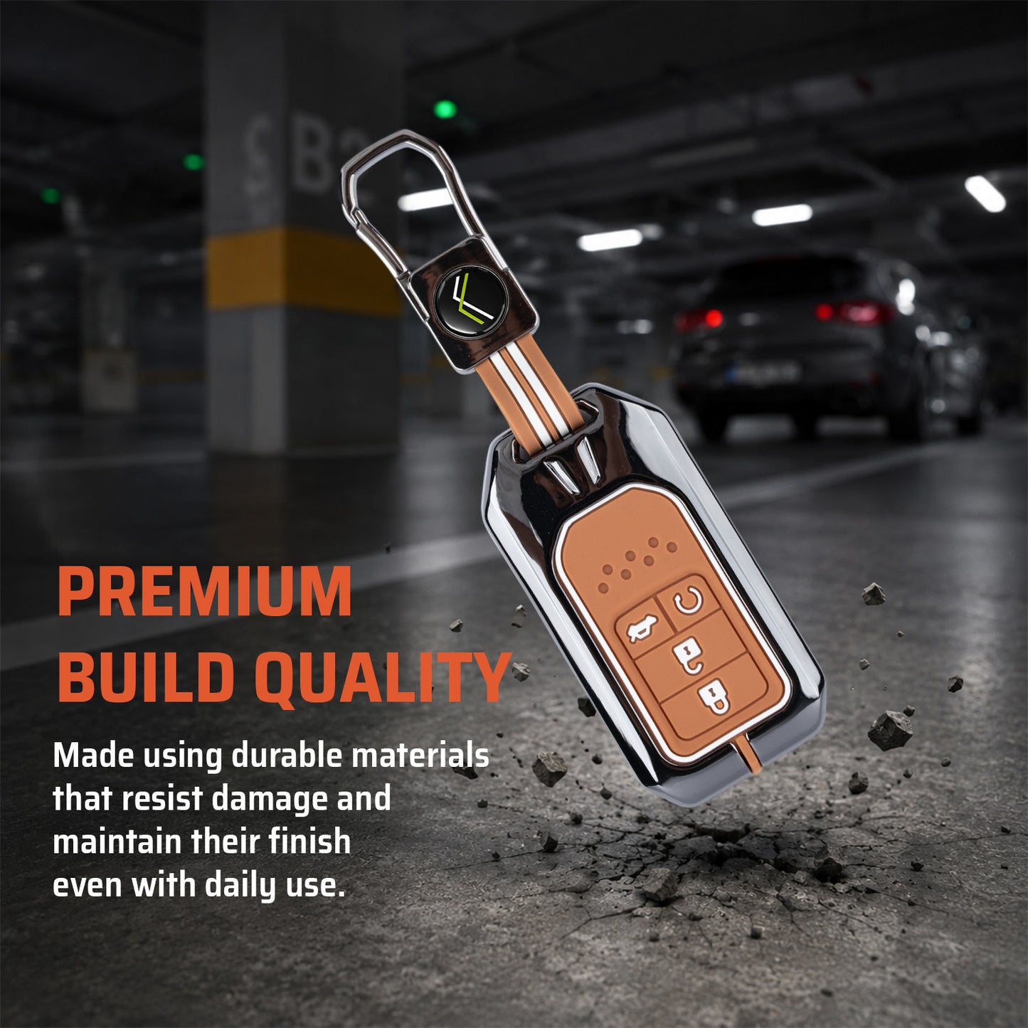 Metal Sapphire Key Cover With Key Chain Compatible with Honda : City, Civic, Jazz, Brio, Amaze, Cr-v, Wr-v, Br-v, Mobilio (4B Smart Key)