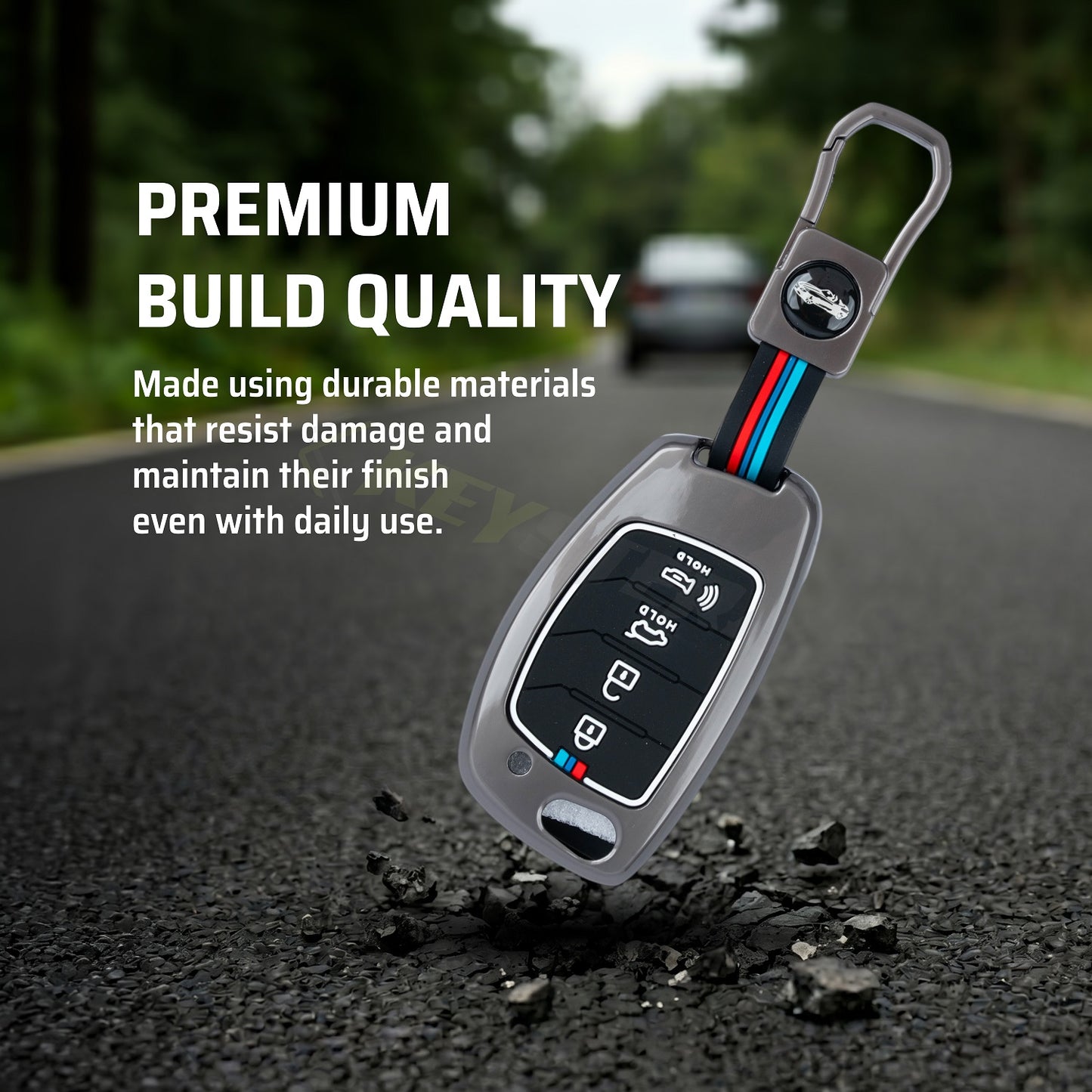 Metal Silicone Key Cover Compatible For Hyundai: Santa Fe (4 Button Flip Key)