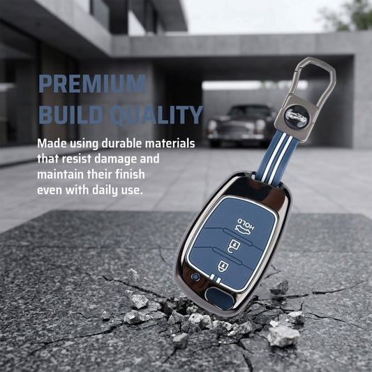 Metal Key Cover Compatible For Hyundai : Creta, Venue, Tucson, Alcazar, I20, Grand i10, Aura, Xcent, Exter 3 button flip key