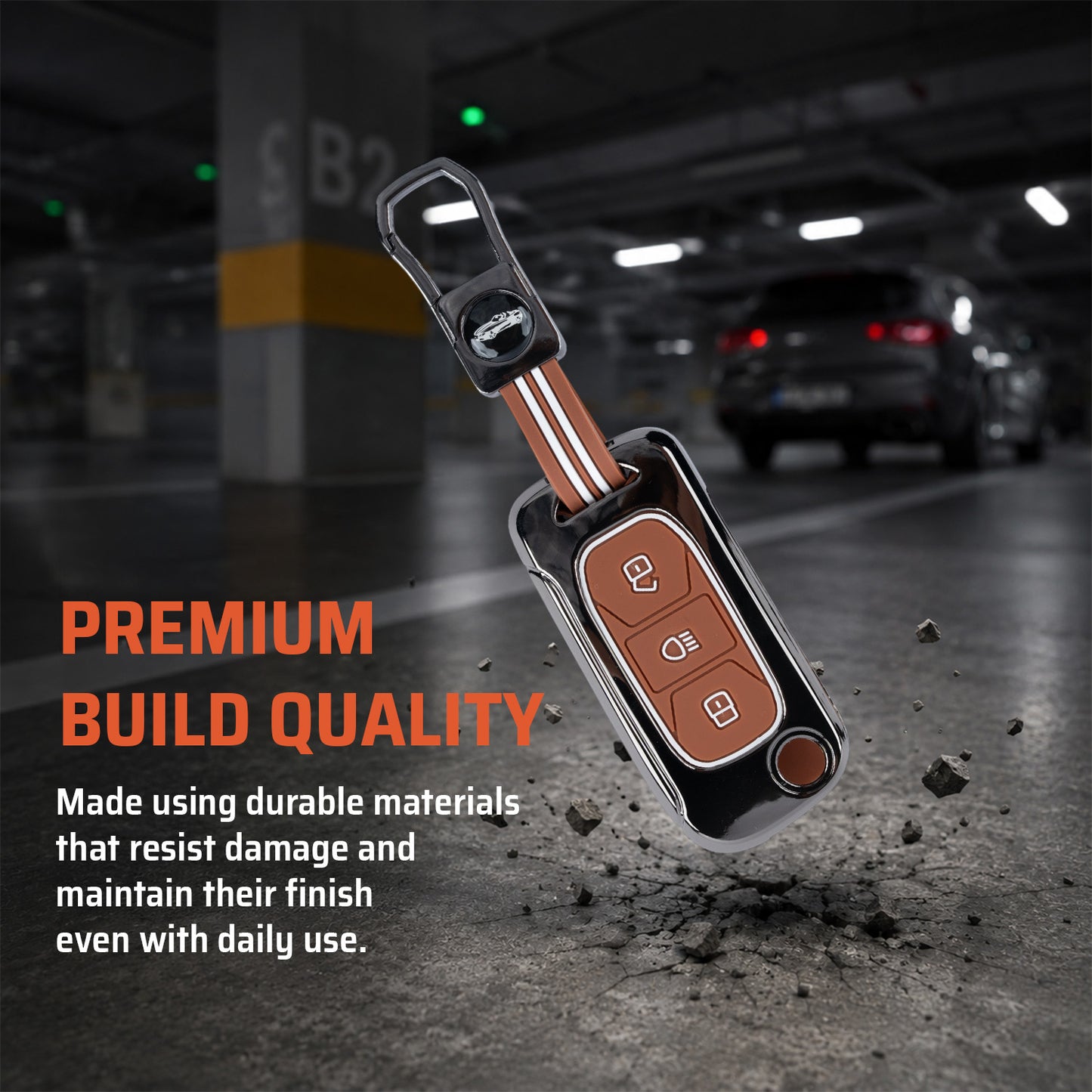 Metal Key Cover With Key Chain Compatible with Tata: Nexon, Harrier, Safari, Altroz, Punch, Tiago, Tigor, Zest, Bolt, Hexa (3 button Flip Key)