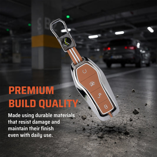 Metal Key Cover With Key Chain Compatible With Byd Atto 3 Car