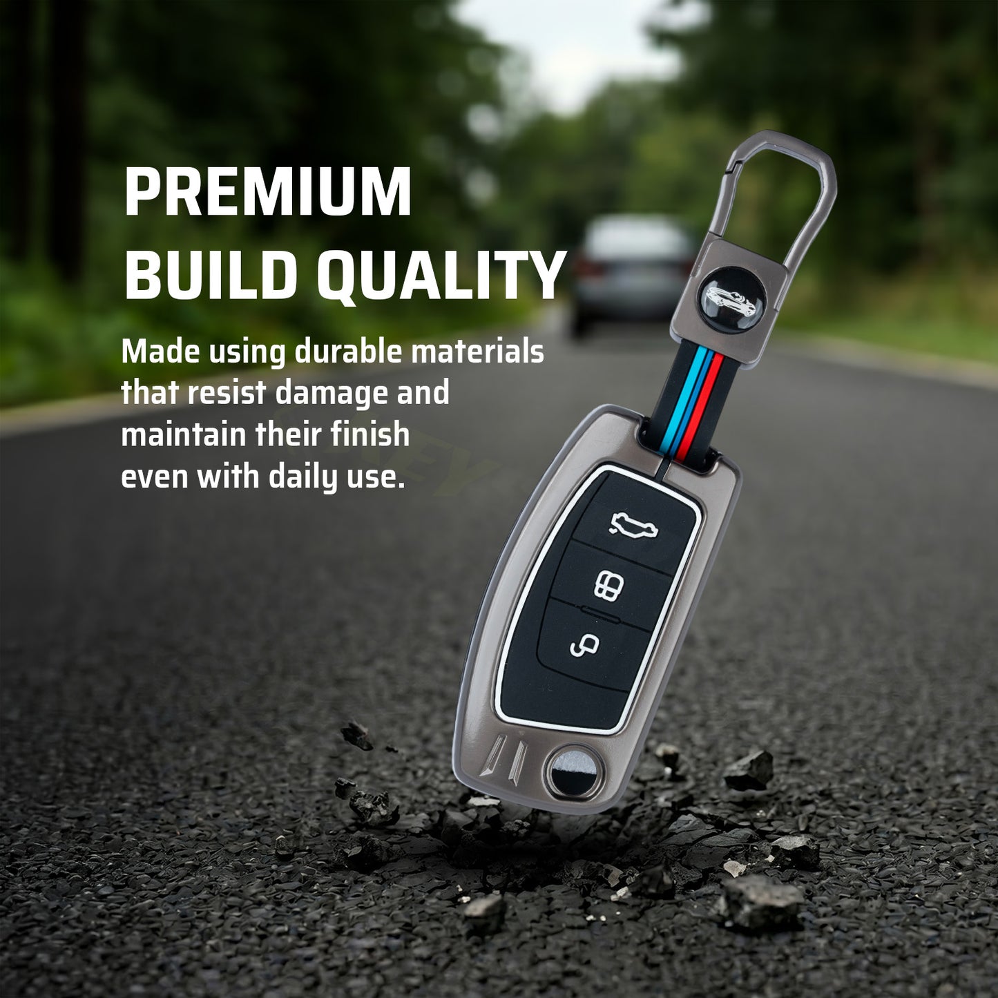 Metal Silicone Key Cover Compatible for Ford EcoSport | Aspire | Freestyle Flip Key only (3 Button Flip Key)
