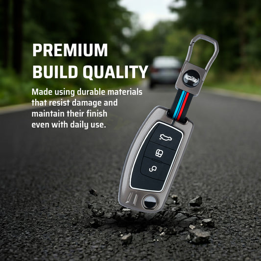 Metal Silicone Key Cover Compatible for Ford EcoSport | Aspire | Freestyle Flip Key only (3 Button Flip Key)