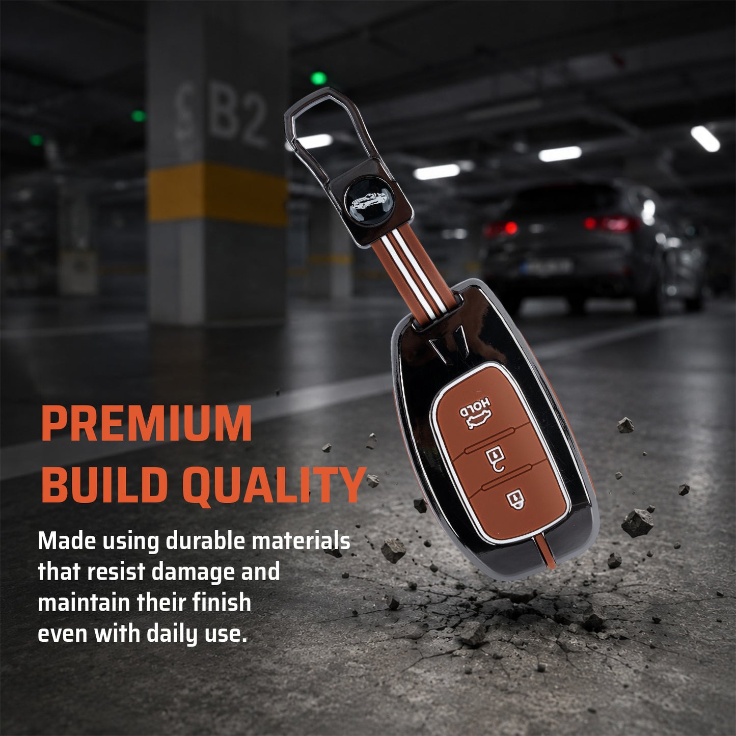 Metal Key Cover Compatible For Hyundai: i20, Creta, Venue, Tucson, Alcazar, Verna, Xcent, Aura, Elantra, Nios, I-10 Grand,Exter (3 Button Smart Key)