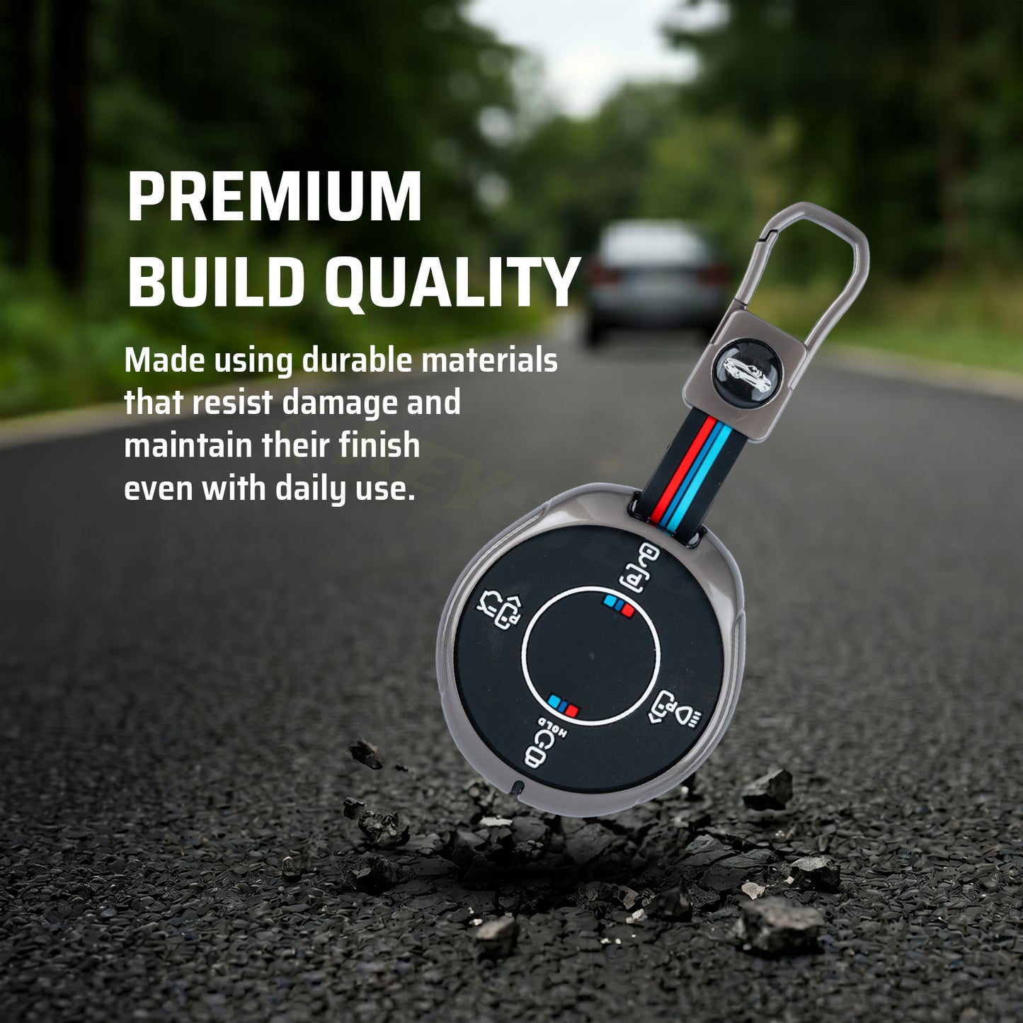Metal Silicone Car Key Cover Compatible For TATA Harrier EV 4 button Smart Key.