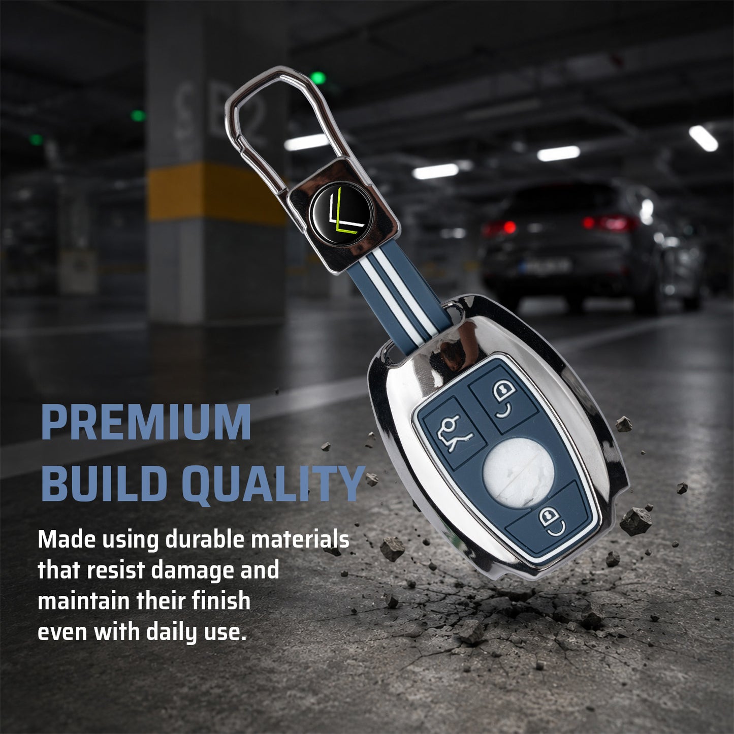Metal Silicone Car Key Cover Compatible For Mercedes Benz : GL Series | S - Class | C - Class | M - Class | 3 Button Smart Key