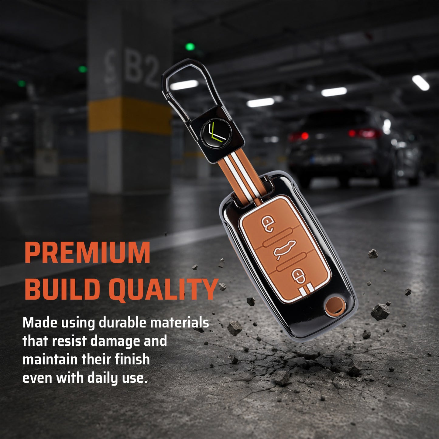 Metal Key Cover Compatible For Skoda : Octavia, Fabia, Laura, Superb, Rapid, Yeti & Volkswagen : Polo, Vento, Jetta, Ameo(3 Button Flip Key)