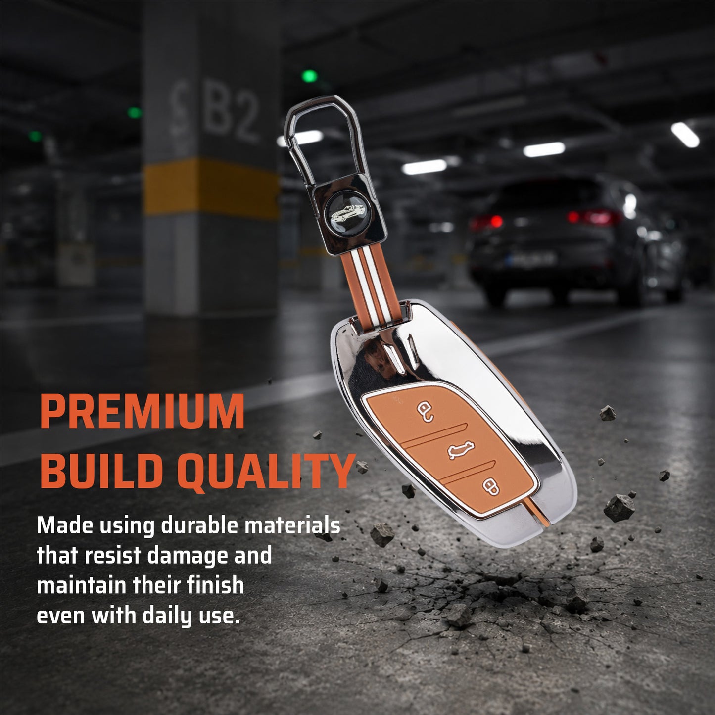 Metal Sapphire Key Cover With Key Chain Compatible with MG Astor, MG ZS EV (3 Button smart key)