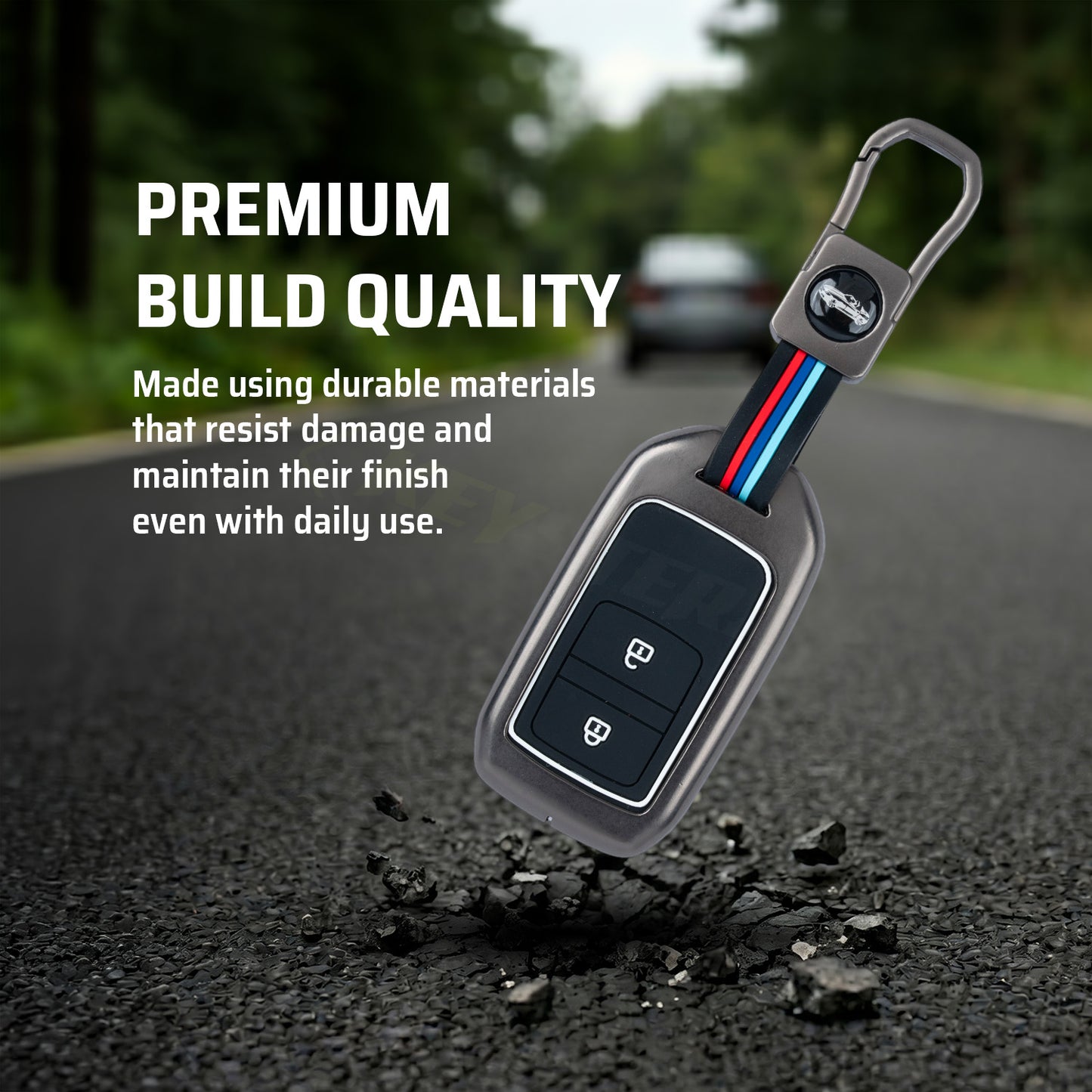 Metal Silicone Key Cover Compatible for Honda: Elevate, City, Jazz, Amaze, Accord, BR-V, CR-V, WR-V, Civic (2 button smart key)